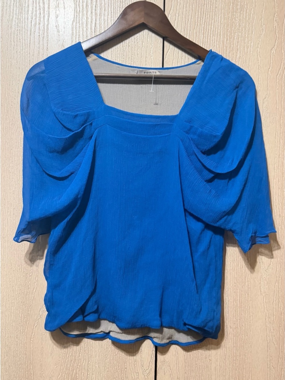 Ports 1961 Cobalt Blue Square-Neck Puff Sleeve Blouse